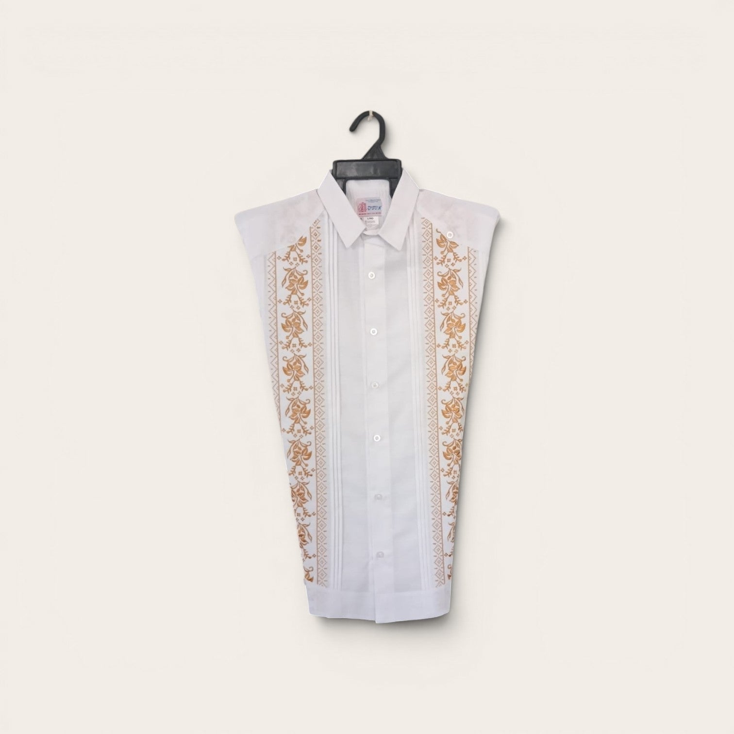 Guayabera lino fino doble bordado dorado